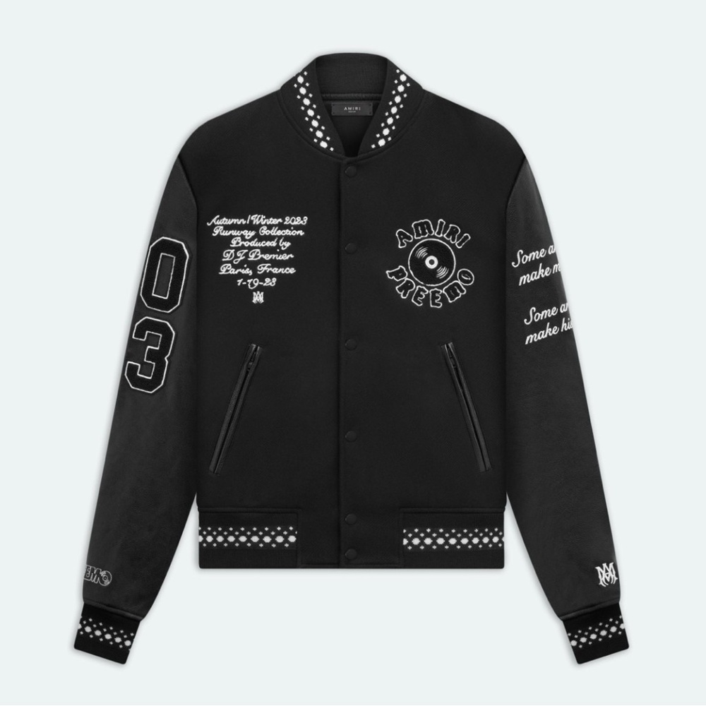 NWT Amiri Varsity wool leather jacket DJ Preemo Size 50 Large Black Dj premier